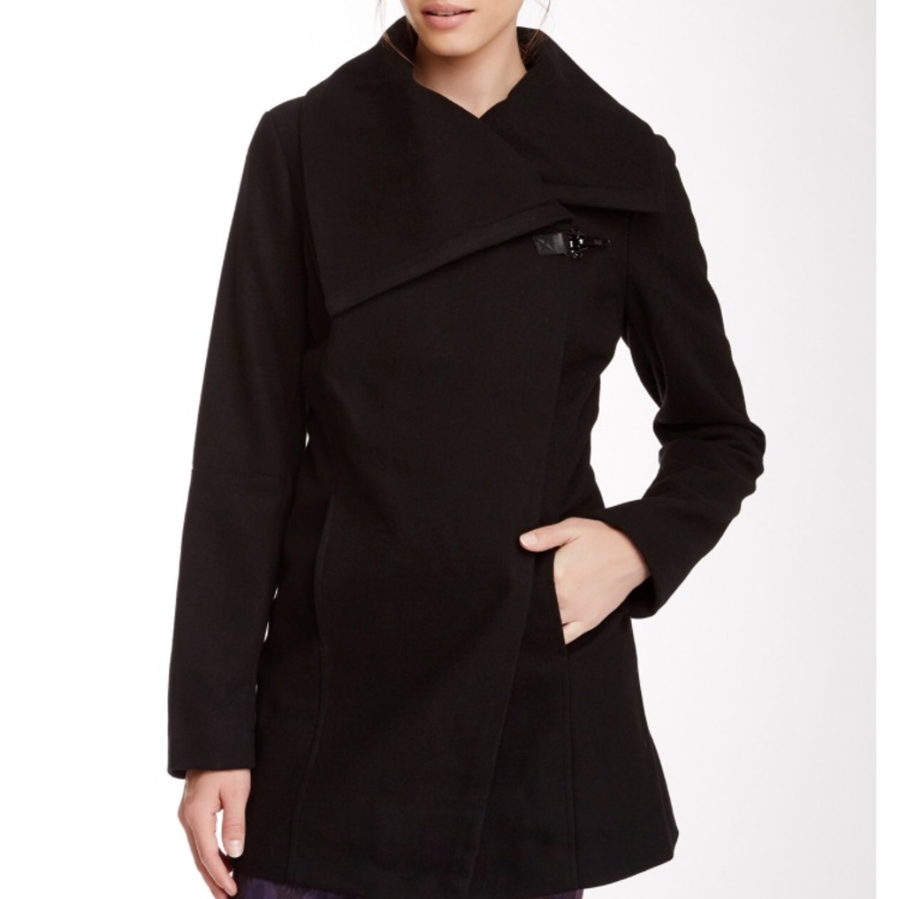 Sam Edelman Asymmetrical Lapel Wool Blend Peacoat